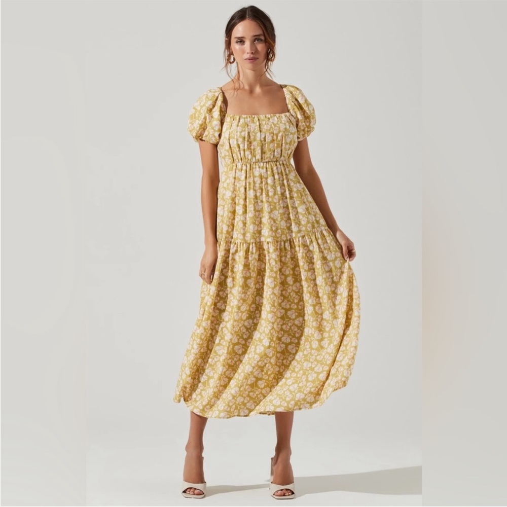 Astr Yellow Floral Midi Dress